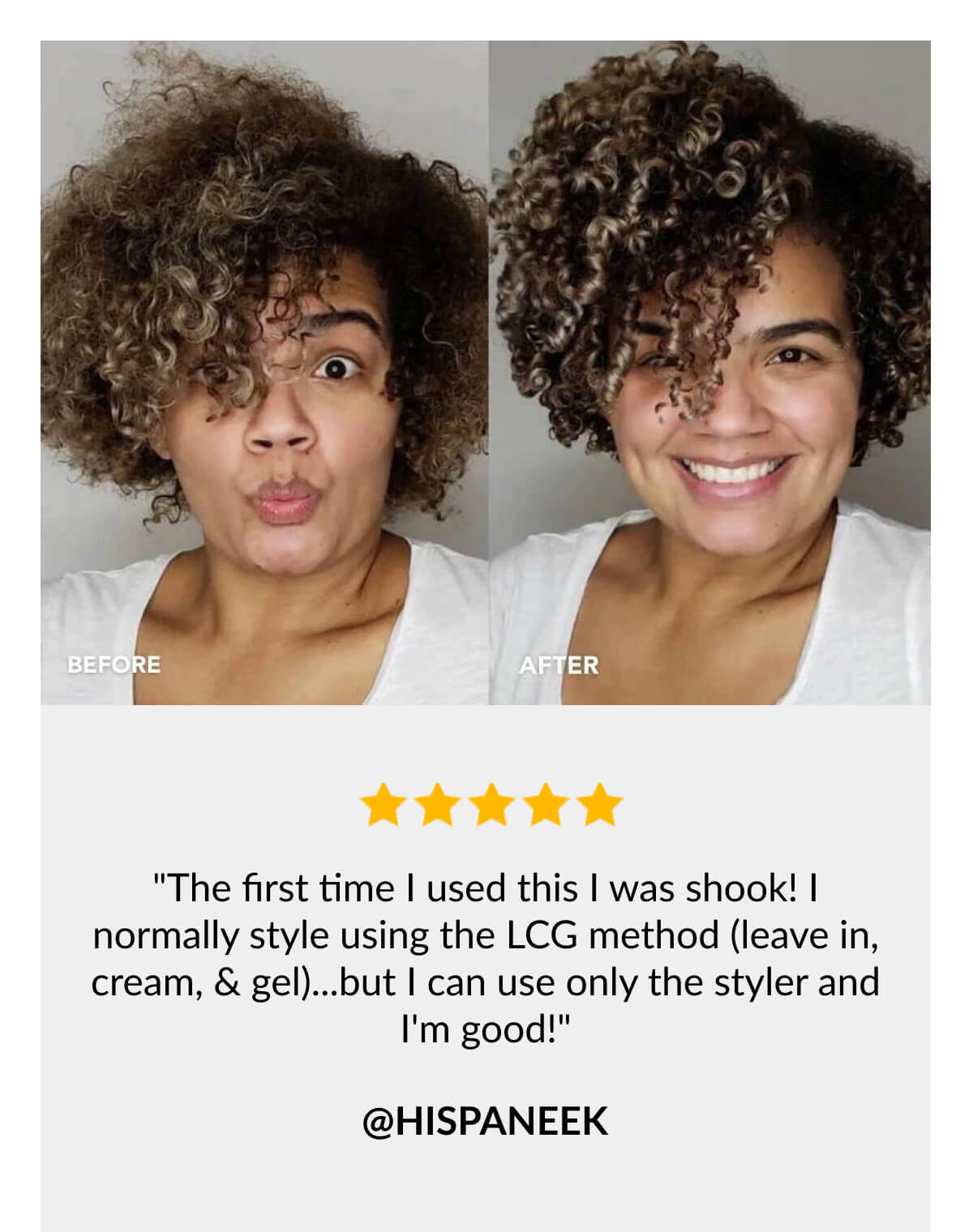 "The first time I used this I was shook! I normally style using the LCG method (leave in, cream, & gel)...but I can use only the styler and I'm good!" @hispaneek