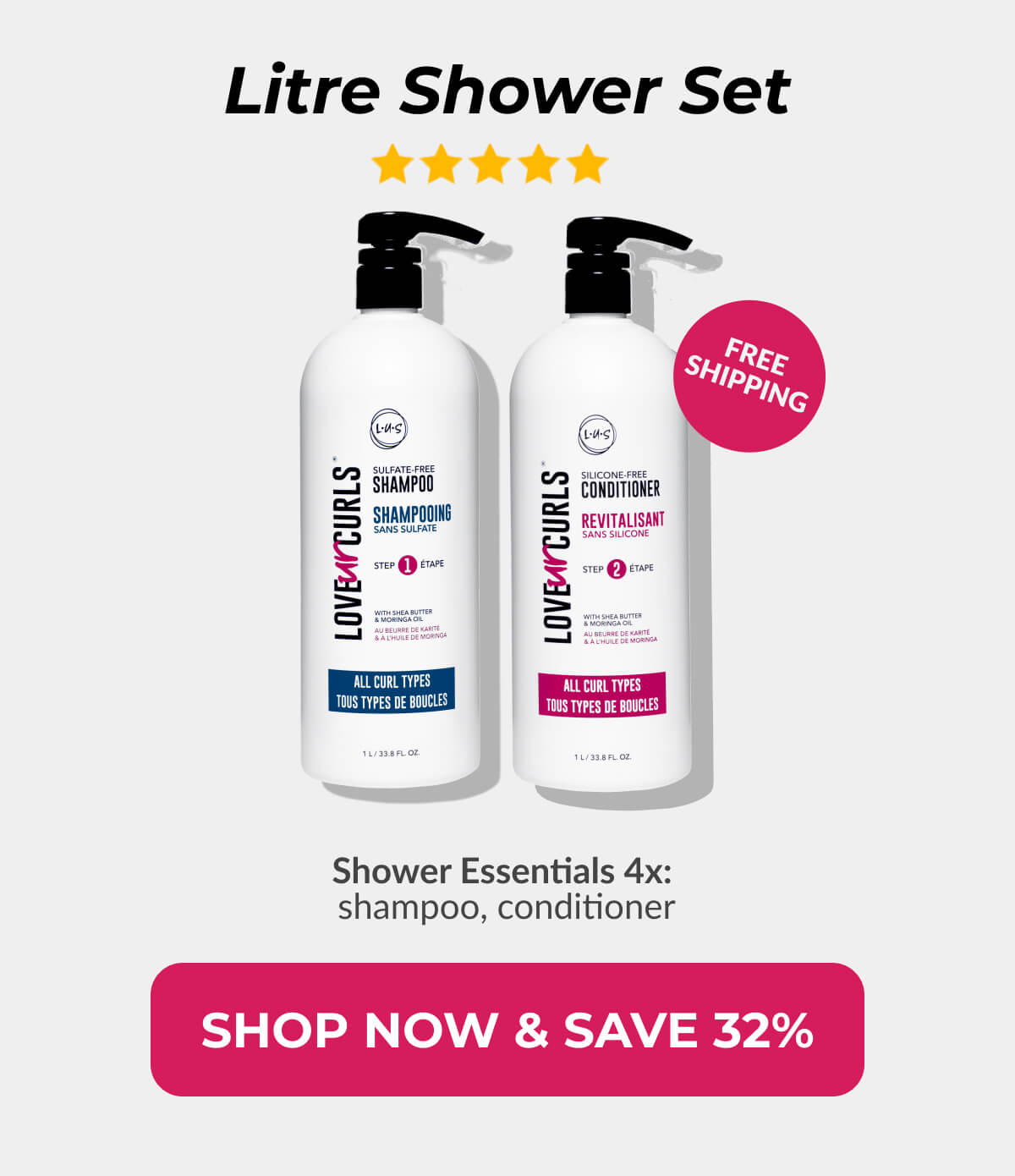 Litre Shower Set Shower Essentials 4x: shampoo, conditioner