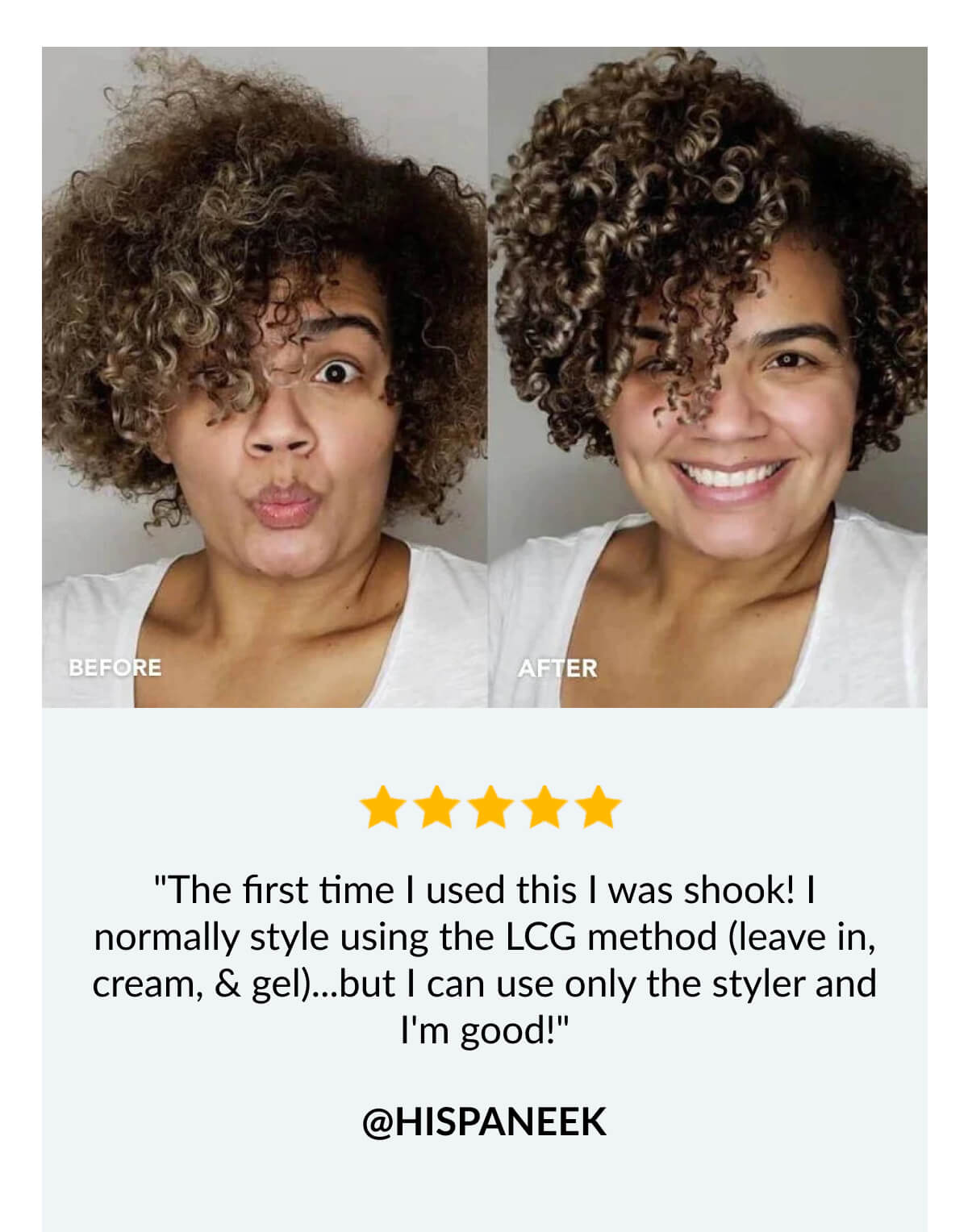 "The first time I used this I was shook! I normally style using the LCG method (leave in, cream, & gel)...but I can use only the styler and I'm good!" @Hispaneek